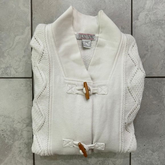 Vintage White Cable Knit Button Up Cardigan Womens Size L - Picture 8 of 9